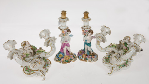 Pareja de apliques de porcelana, Rudolstadt-Volkstedt, Alem