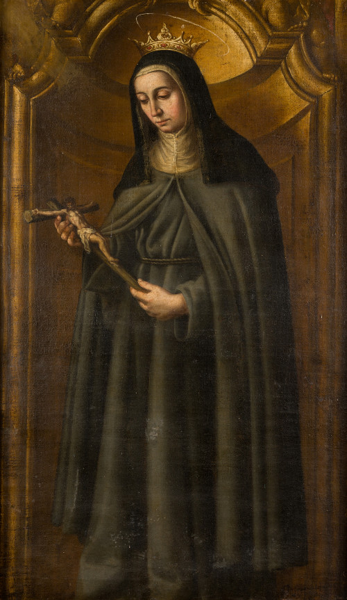 ESCUELA ESPAÑOLA S. XVII, "Santa Isabel de Portugal", Óleo