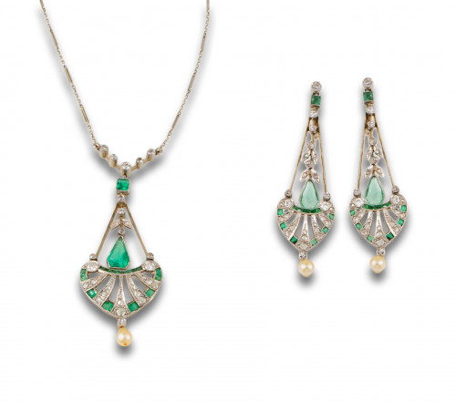 CONJUNTO BELLE EPOQUE DE PENDENTIF Y PENDIENTES DE DIAMANTE
