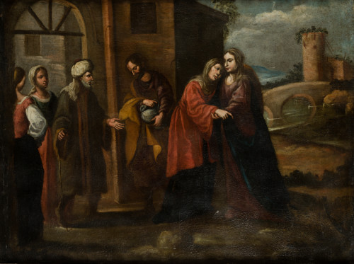 ESCUELA ESPAÑOLA s.XVII, "La Visitación" , Óleo sobre lienzo