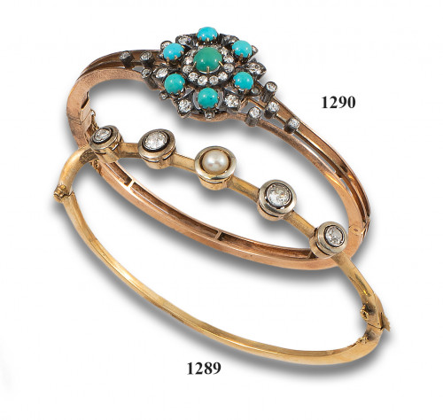 PULSERA RÍGIDA DE TURQUESAS Y BRILLANTES