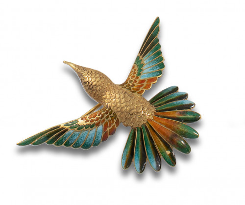 BROCHE COLIBRÍ DE ORO AMARILLO DE 18 KT.