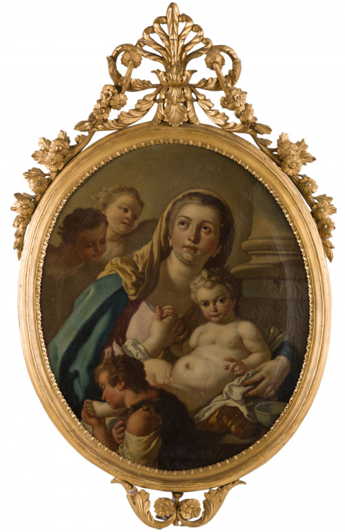 FRANCESCO DE MURA, "Virgen con niño y San Juanito", Óleo so