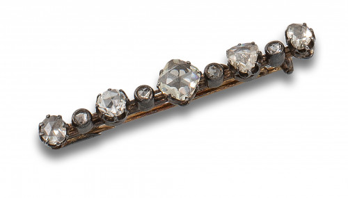 BROCHE BARRA CIRCA 1900 DE DIAMANTES, ORO Y PLATA