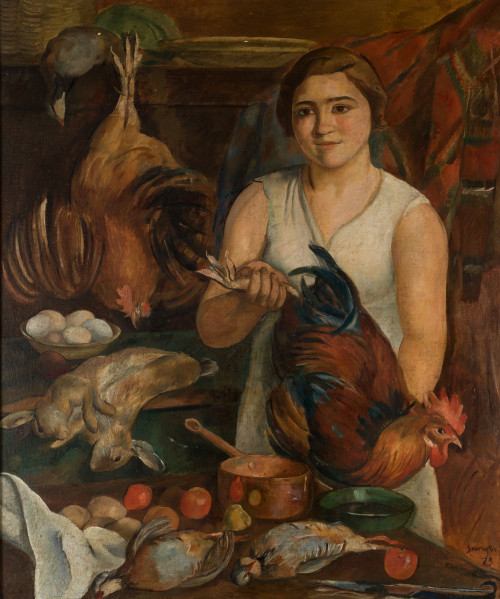 JOAQUIN SUNYER, "Mujer con bodegón", 1930, Óleo sobre lienzo