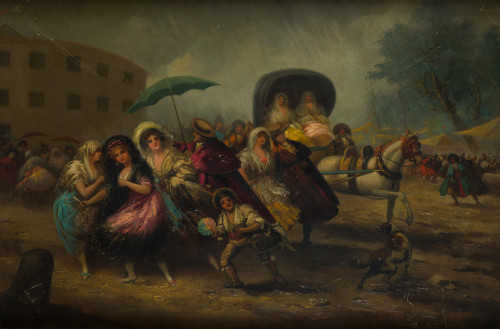 EUGENIO  LUCAS VILLAMIL, "El chaparrón", Óleo sobre lienzo