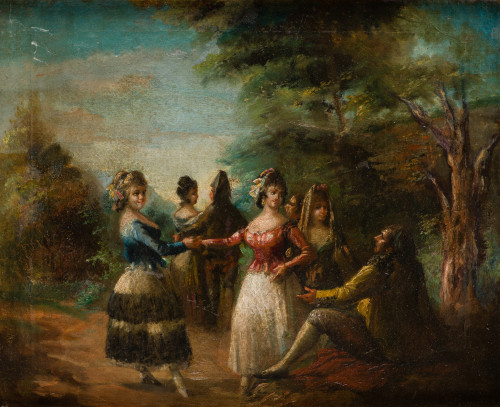 ESCUELA DE LUCAS, "Escena goyesca", Óleo sobre lienzo