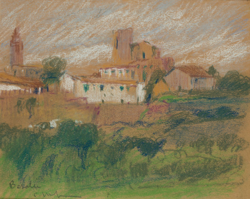ELISEO MEIFRÉN ROIG, "Besalú", Pastel y ceras sobre papel
