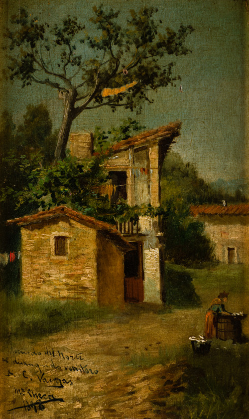 FERNANDO MARTÍNEZ CHECA , "Lavandera", 1898, Óleo sobre tab