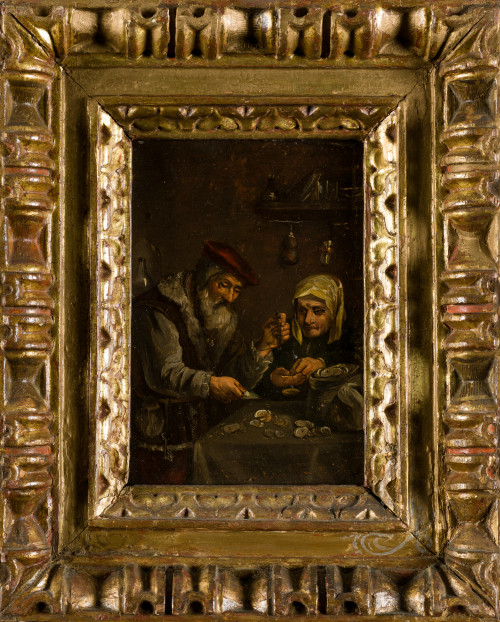 ANÓNIMO S.XIX/S.XX, "Los prestamistas", Óleo sobre tabla