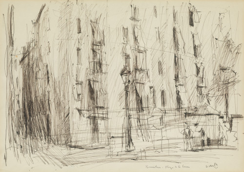 JULIÁN GRAU SANTOS, "Barcelona, Plaza de la Lana", 1961, Ti