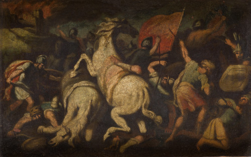 ESCUELA ITALIANA S. XVII, "Escena de batalla", Óleo sobre