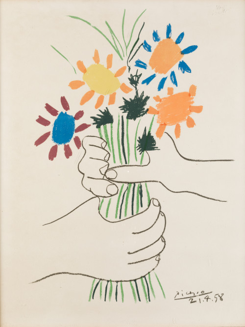 PABLO RUIZ PICASSO, "Ramo de flores", 1958, Litografía sobr