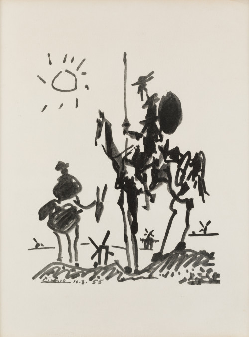 PABLO RUIZ PICASSO, "Don Quijote y Sancho", 1955, Litografí