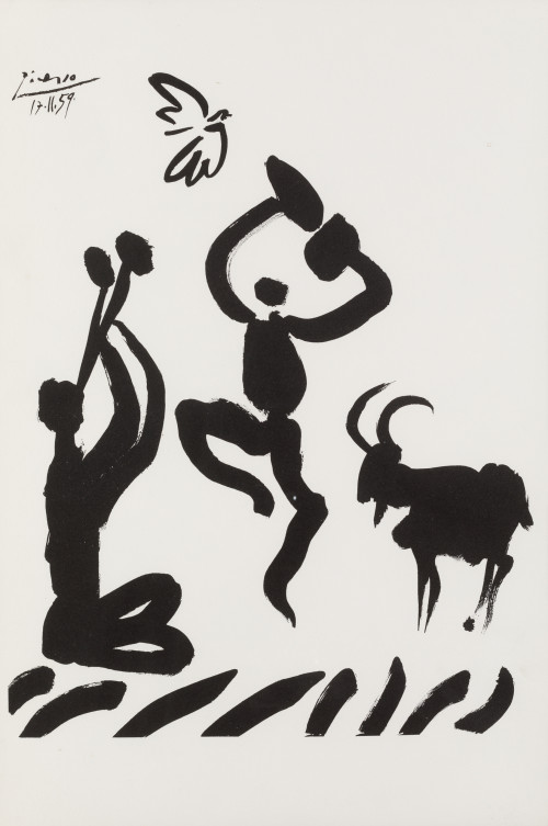PABLO RUIZ PICASSO, “Danseur et musicien”, 1959, Litografía