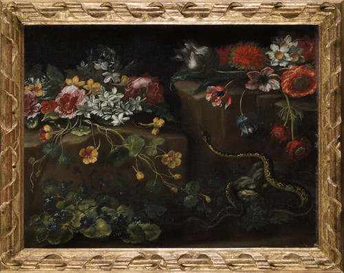 PAOLO PORPORA, "Naturaleza muerta con flores y serpiente"