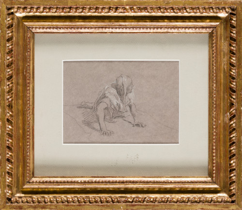 MARIANO FORTUNY Y MARSAL, "Árabe en tierra", Lápiz negro y