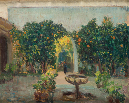 RAFAEL FORNS ROMAN, "Jardín", 1929 , Óleo sobre cartón