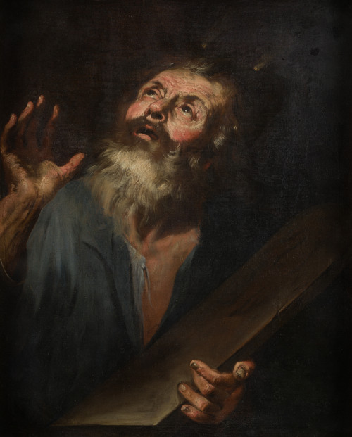 ESCUELA SICILIANA  2º Mitad S.XVII, "Moisés", Óleo sobre li