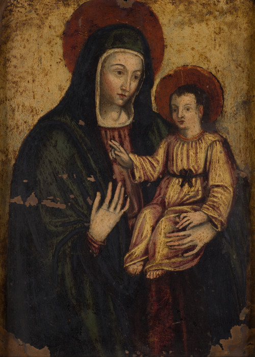 ANÓNIMO S. XVII/S. XVIII, "Virgen con niño", Óleo sobre cob