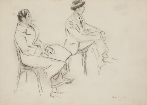 RICARDO OPISSO SALA, "Sentados en el paseo", Carboncillo so