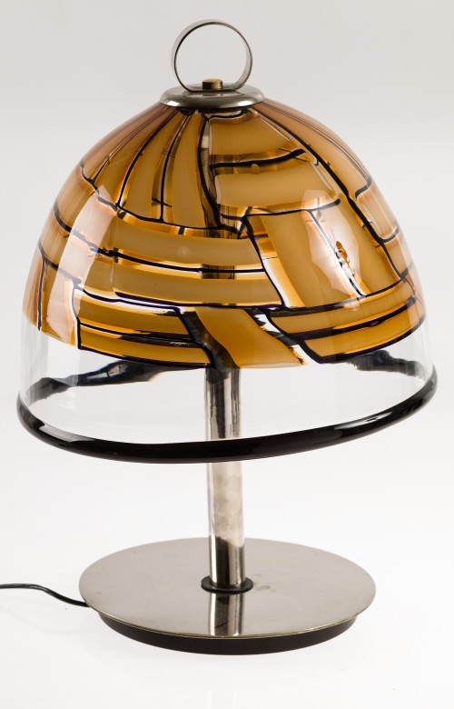 Lámpara de mesa de acero y pantalla de cristal de Murano, I