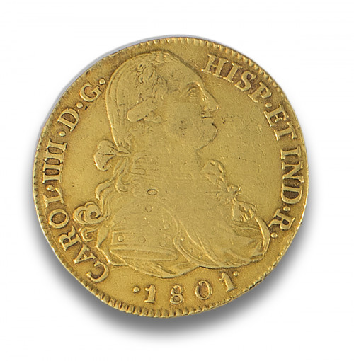 MONEDA ORO PELUCONA CARLOS IIII, 1801