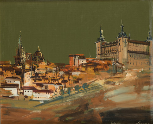 ESCUELA ESPAÑOLA S.XX, "Vista de Toledo", Óleo sobre lienz