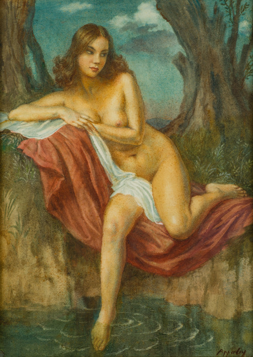 JORGE O.W. APPERLEY, "Desnudo femenino", Acuarela sobre pap