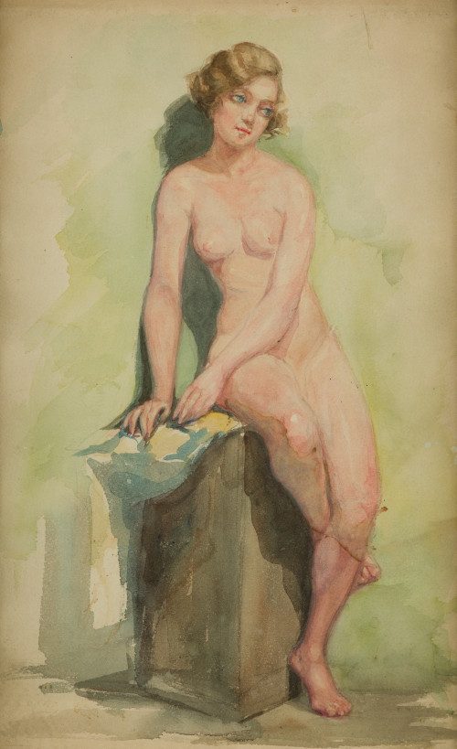 PAULA  MILLÁN ALOSETE, "Desnudo femenino", Acuarela sobre p
