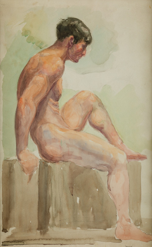 PAULA  MILLÁN ALOSETE, "Desnudo masculino", Acuarela sobre 