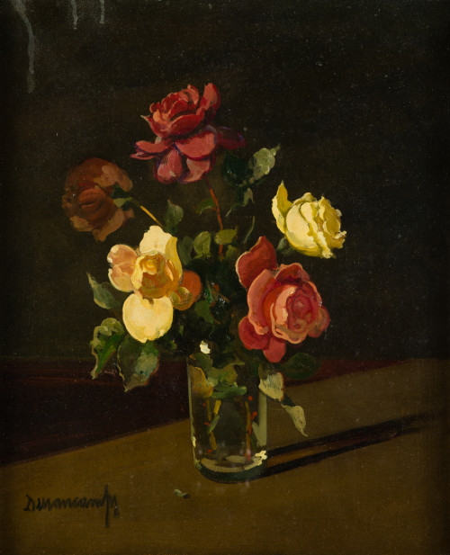 RAFAEL DURANCAMPS, "Vaso con flores", Óleo sobre lienzo