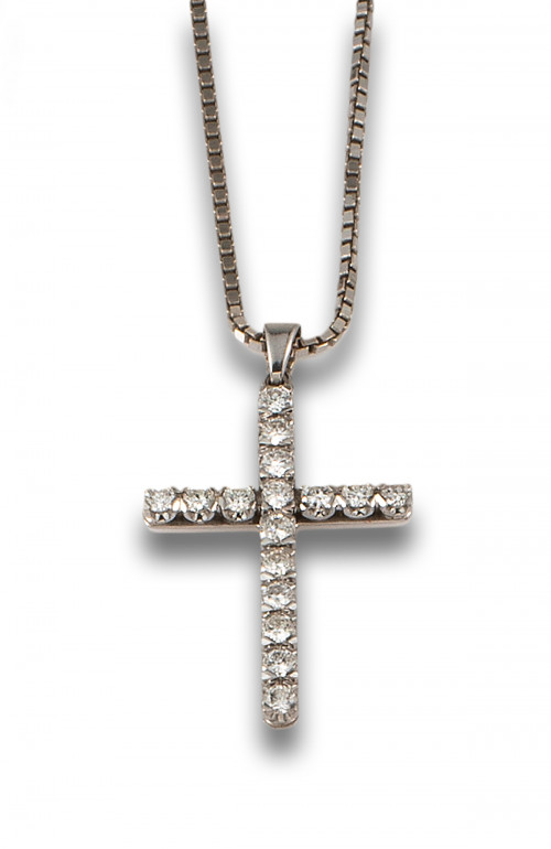 COLGANTE CRUZ DE DIAMANTES Y ORO BLANCO