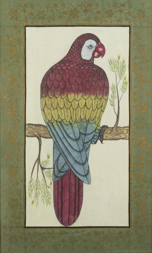 ESCUELA ORIENTAL, "Loro", Pintura sobre tela (tanka)