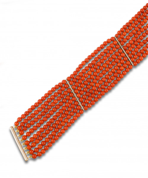 BRAZALETE MULTIHILOS DE CUENTAS DE CORAL ROJO