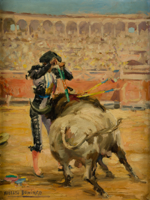 ROBERTO DOMINGO Y FALLOLA, "Par de banderillas", Óleo sobre