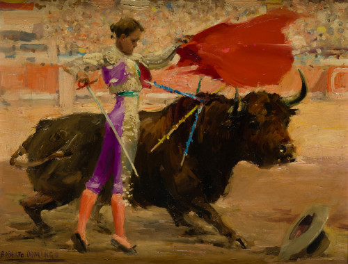 ROBERTO DOMINGO Y FALLOLA, "Pase de pecho", Óleo sobre lien