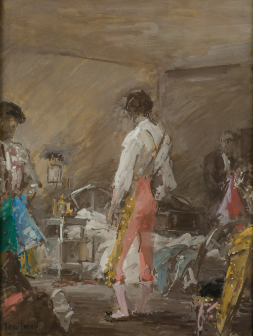 ROBERTO DOMINGO Y FALLOLA, "Vistiendo al torero", Gouache s