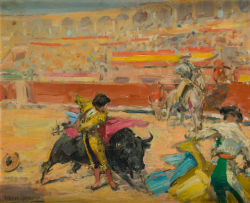 ROBERTO DOMINGO Y FALLOLA, "Pase taurino", Óleo sobre lienzo