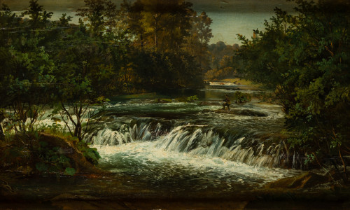 JOSEPH  ROBINSON, "Paisaje con cascada", 1873, Óleo sobre t