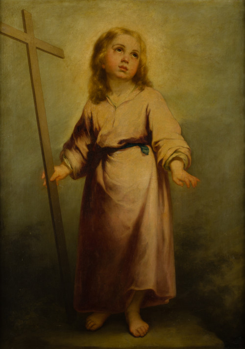 ESCUELA SEVILLANA, "Niño Jesús portando la Cruz", Óleo sobr
