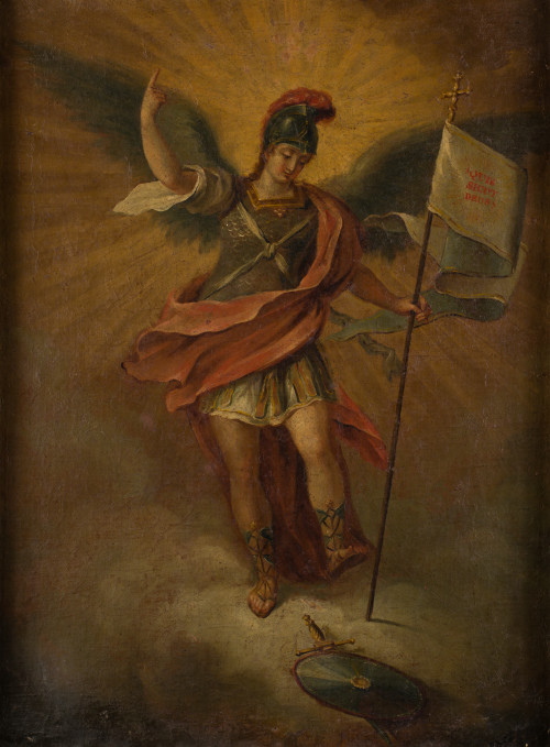 ESCUELA ESPAÑOLA , "San Miguel Arcángel", Óleo sobre lienzo