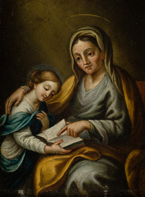  ESCUELA ITALIANA, "Santa Ana enseña a leer a la Virgen", Ó