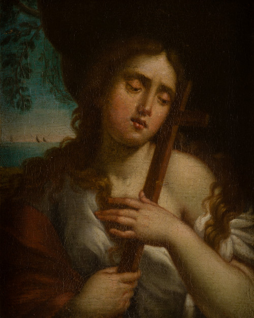  ESCUELA ITALIANA, "Santa María Magdalena", Óleo sobre lien
