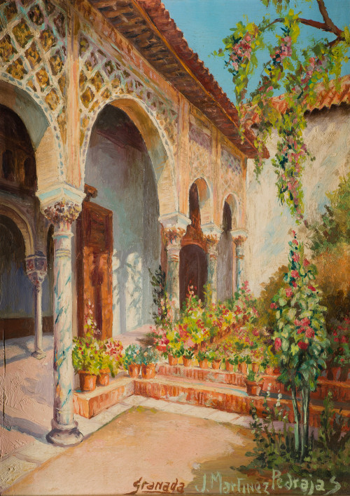 ESCUELA ESPAÑOLA, "Granada", Óleo sobre tabla