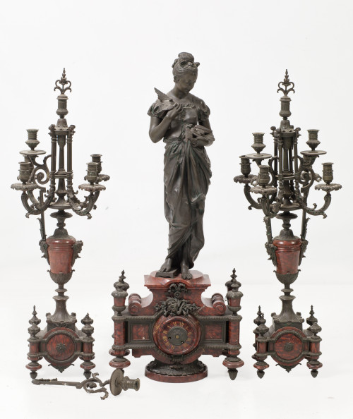 Guarnición de reloj y candelabros, Napoleón III, Francia, c
