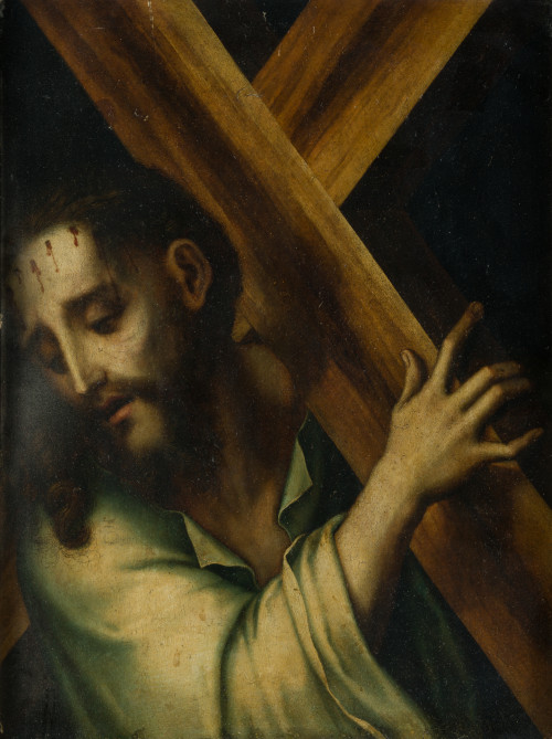 CÍRCULO DE LUIS DE MORALES, "Nazareno con la cruz a cuestas