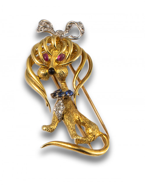 BROCHE, AÑOS 70, EN FORMA DE PERRO DE ORO AMARILLO, DIAMANT