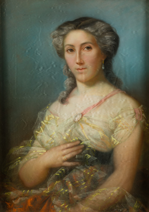 ESCUELA FRANCESA, "Retrato de dama", Pastel sobre papel adh