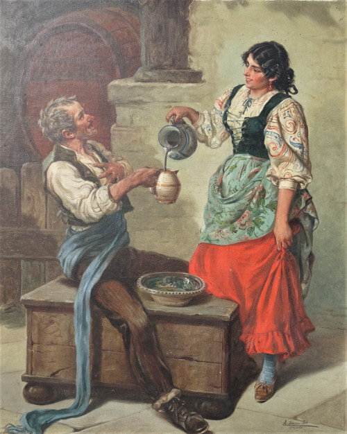 EDUARDO SÁNCHEZ SOLÁ, "Sirviendo el vino en la taberna”, Ól